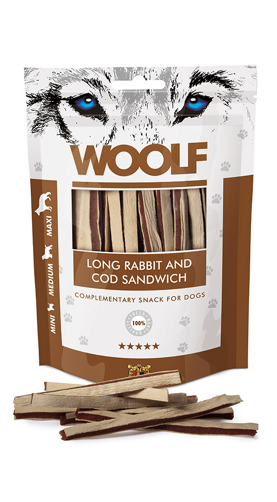 WOOLF pochoutka soft Rabbit&Pollock sandwich LONG 100g