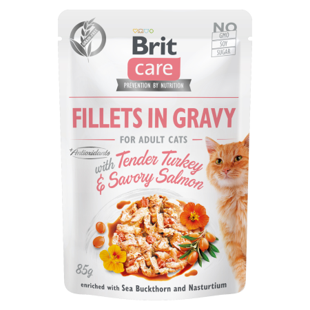 Brit Care Cat kapsička Gravy Tender Turkey Savory Salmon 85 g