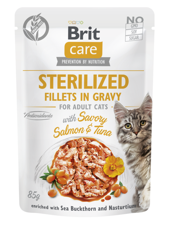 Brit Care Cat kapsička Sterilized Gravy with Savory Salmon&Tuna 85 g