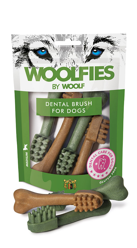 Pochoutka dentální Woolfies Dental Brush M 200g