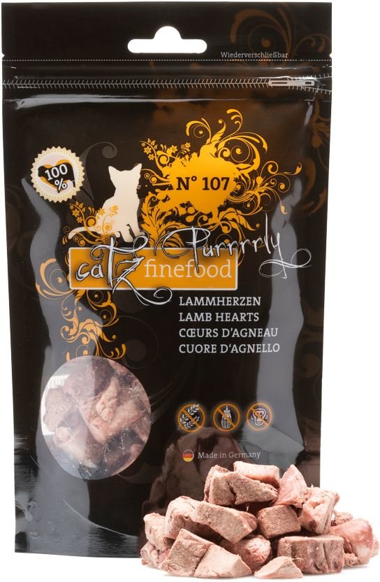 Catz finefood Purrrrly N° 107 – sušená jehněčí srdíčka 35 g