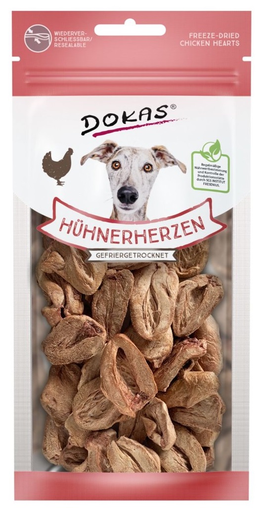 Dokas – Mrazem sušená kuřecí srdíčka pro psy 22g