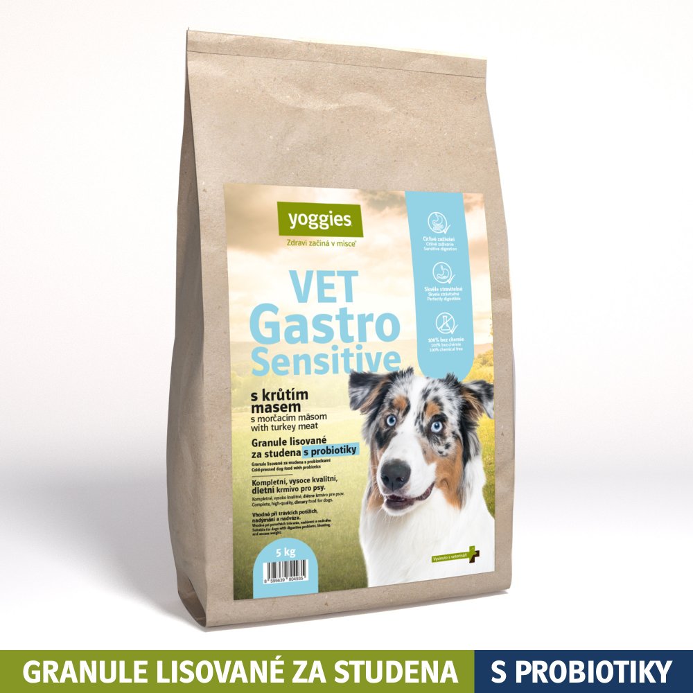 Yoggies VET Gastro Sensitive s krůtím masem, granule lisované za studena s probiotiky 5kg
