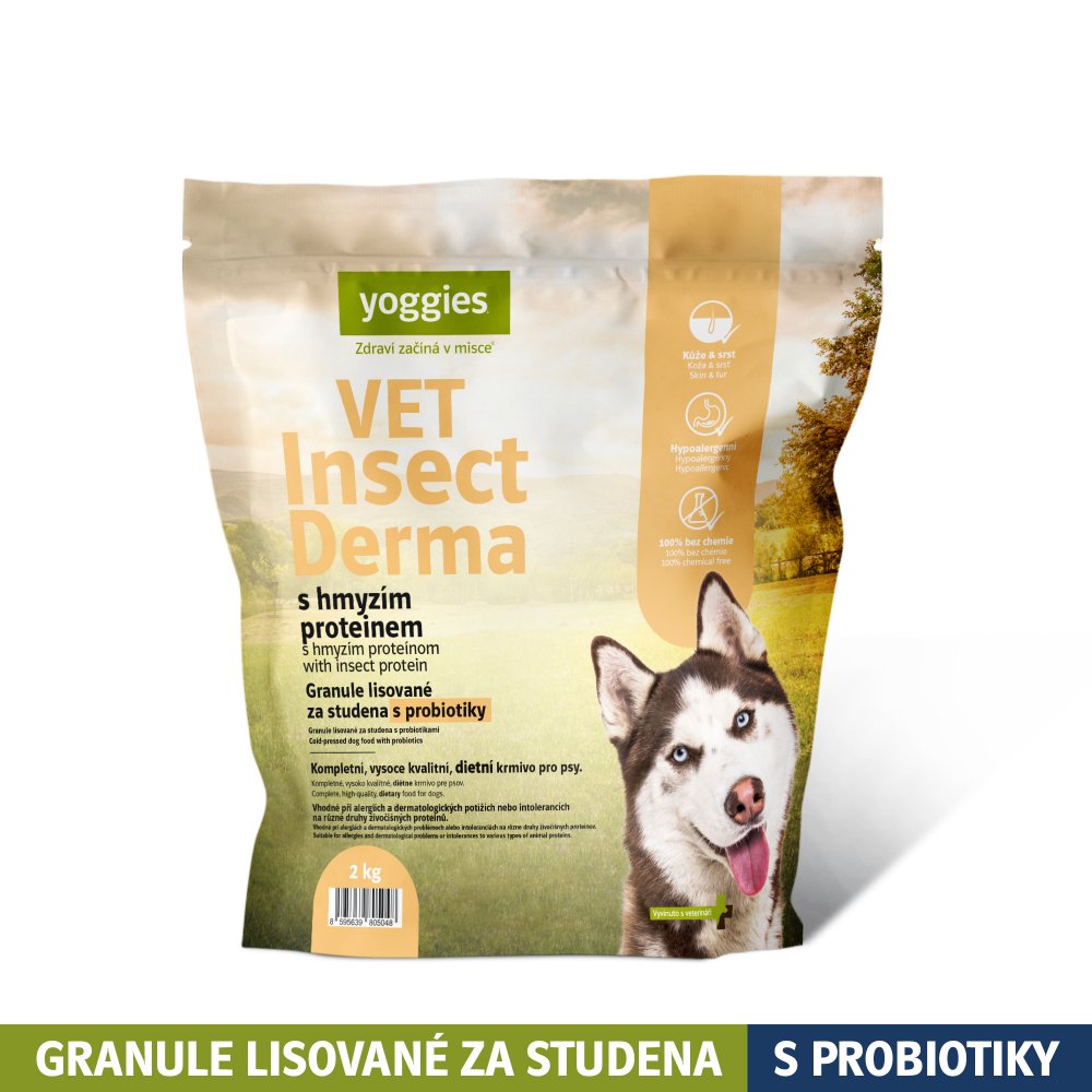 Yoggies VET Insect Derma s hmyzím proteinem, granule lisované za studena s probiotiky 2kg