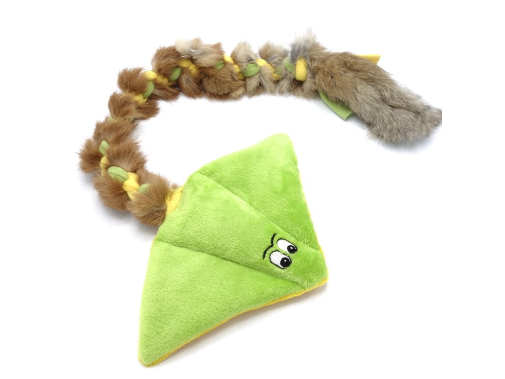 Pískací Potvůrky Rejnok Velký s králičí kožešinou - zelená/žlutá