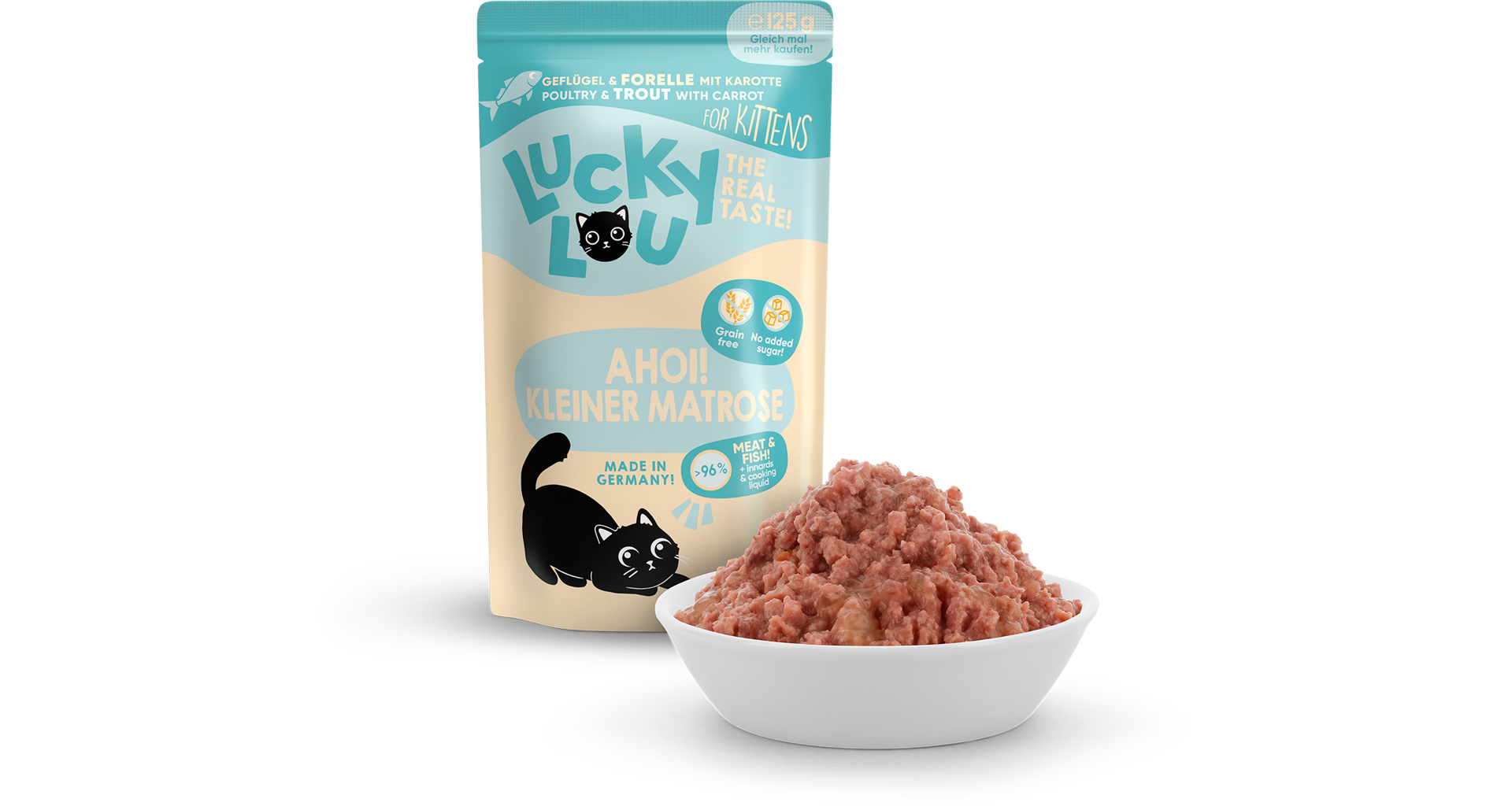 Lucky Lou Lifestage Kitten s drůbežím masem a pstruhem 125 g