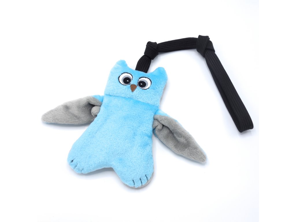 Pískací Potvůrky Sova s rukojetí - modrá