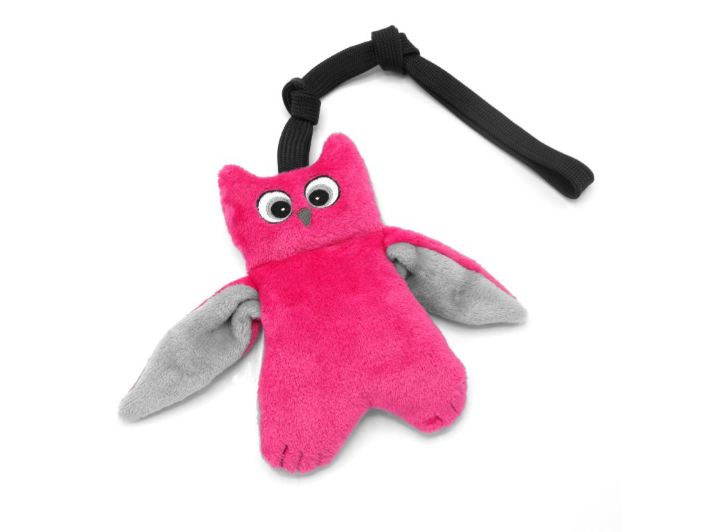 Pískací Potvůrky Sova s rukojetí - růžová