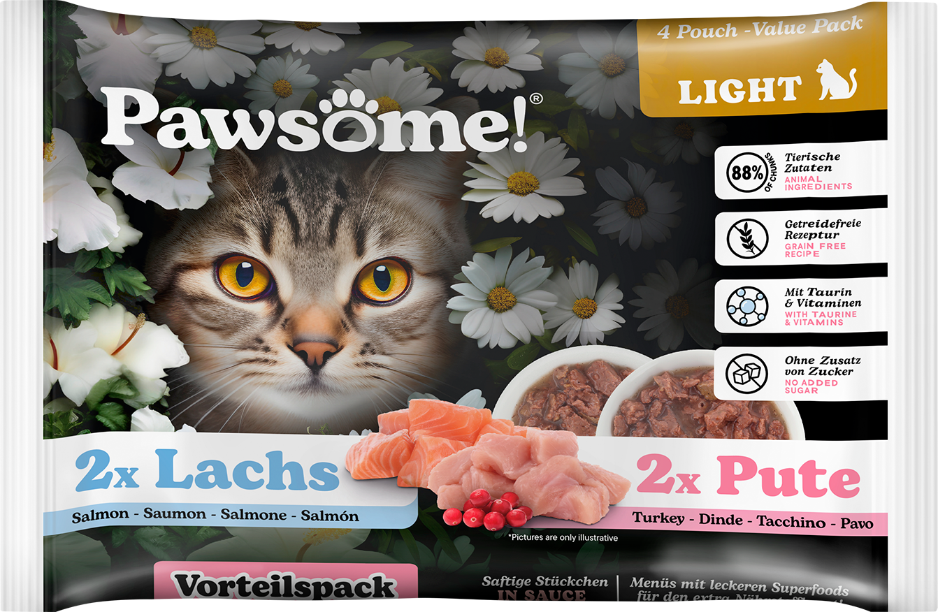 Pawsome! Adult Light s krůtím/ s lososem Multipack 4x85g