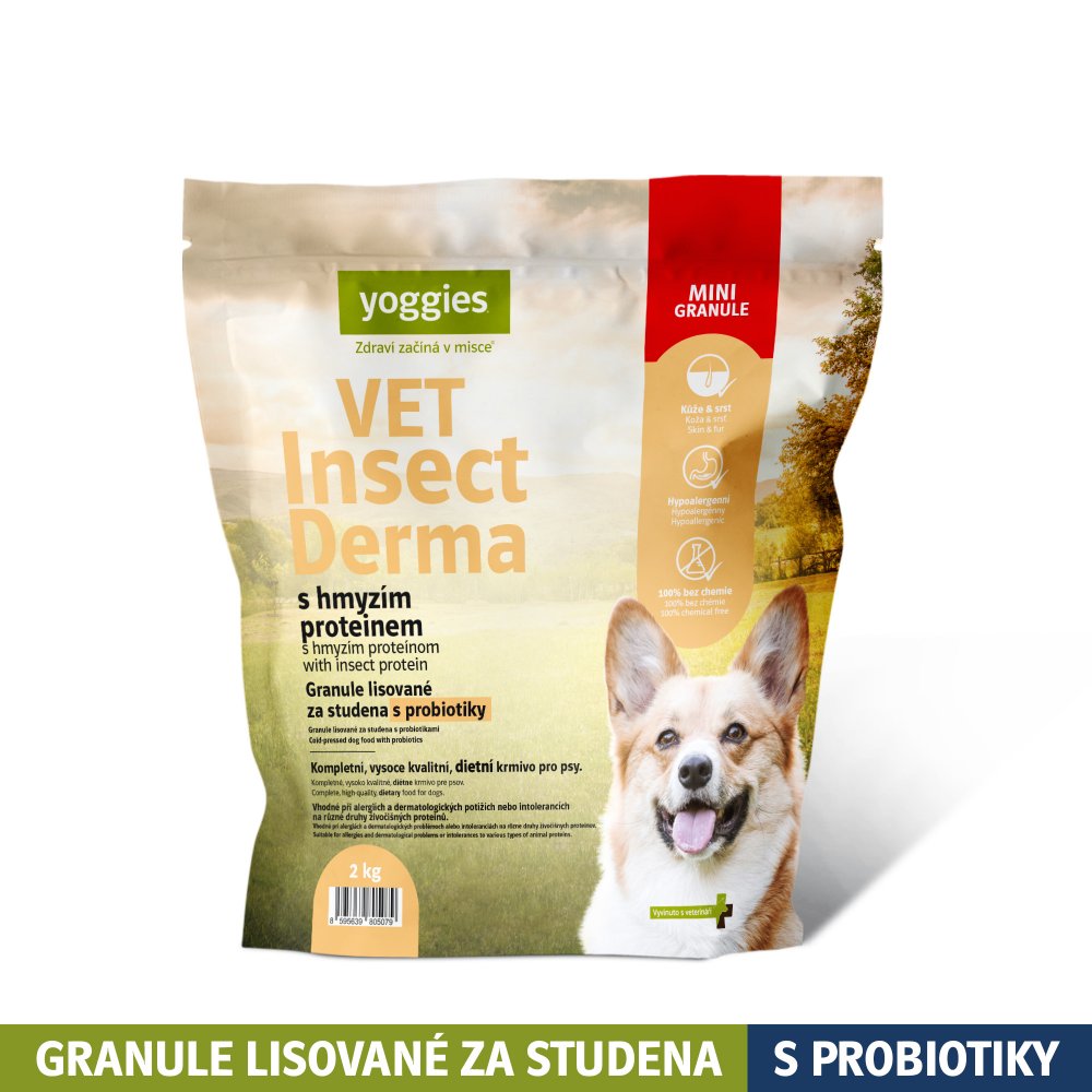 Yoggies VET Insect Derma s hmyzím proteinem, minigranule lisované za studena s probiotiky 2kg