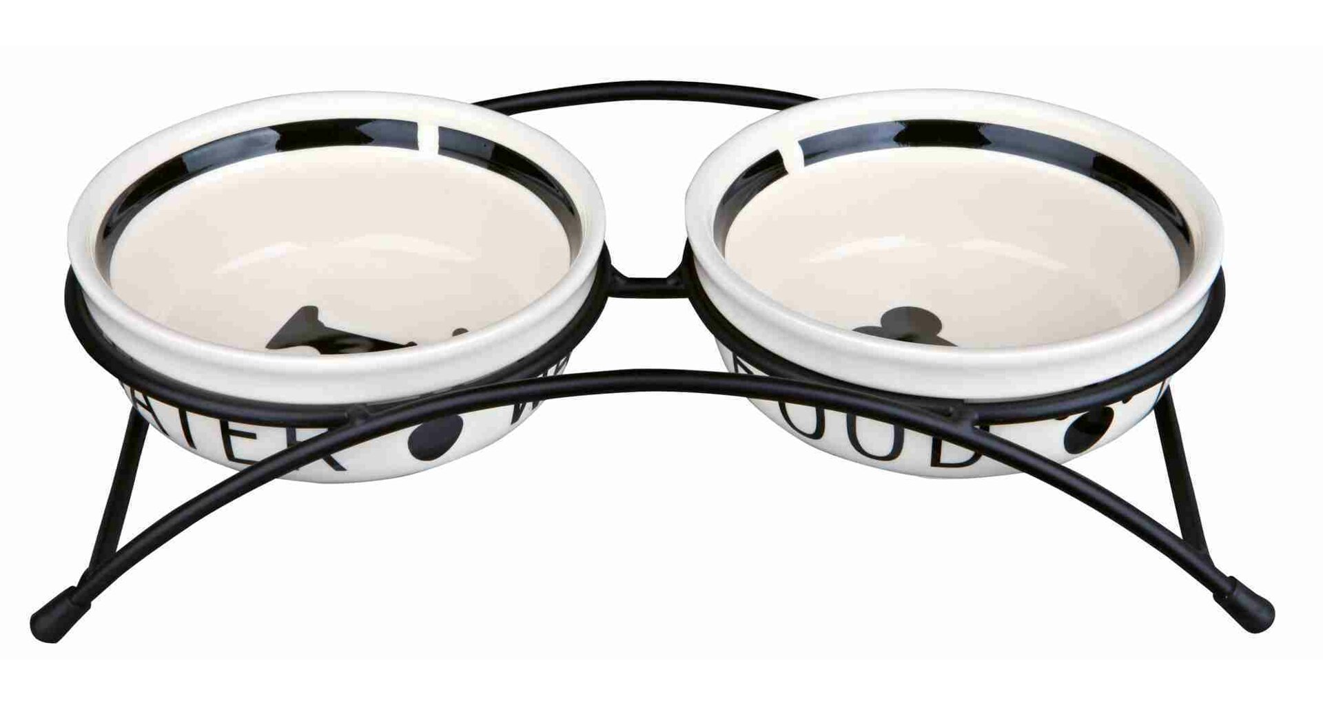 Stojánek s bílými keramickými miskami s kostí 2x0,25 l/13 cm