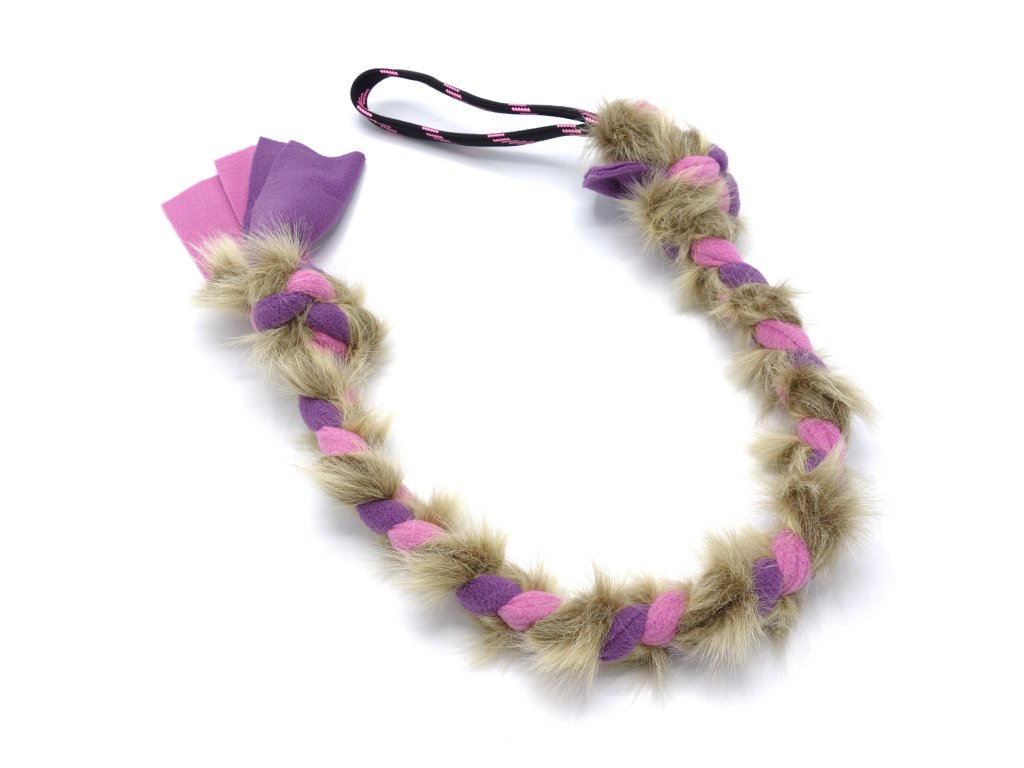 Pískací Potvůrky - Flísové přetahovadlo pro psy s umělou kožešinou velké - růžovo/fialové