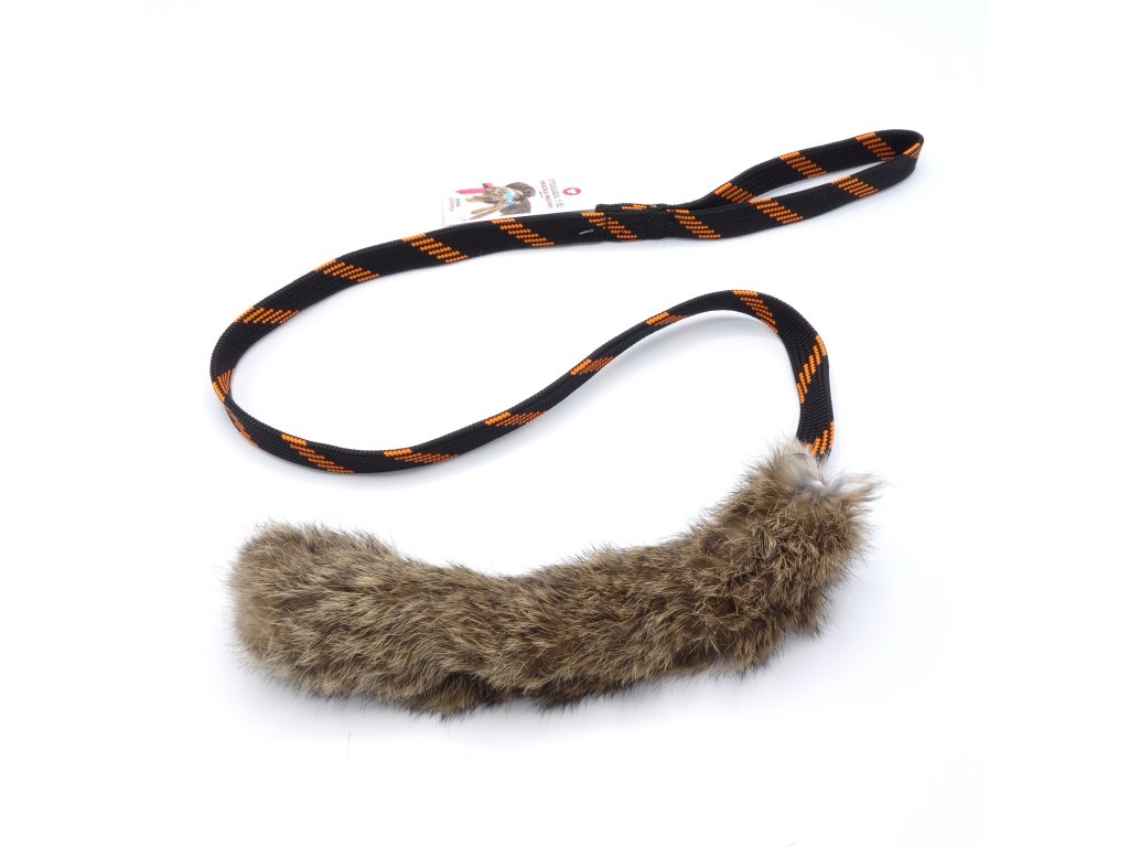 Pískací Potvůrky – Přetahovadlo pro psa – 20cm králík na dlouhé rukojeti oranžová