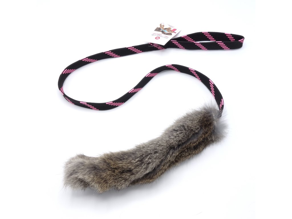 Pískací Potvůrky – Přetahovadlo pro psa – 20cm králík na dlouhé rukojeti růžová