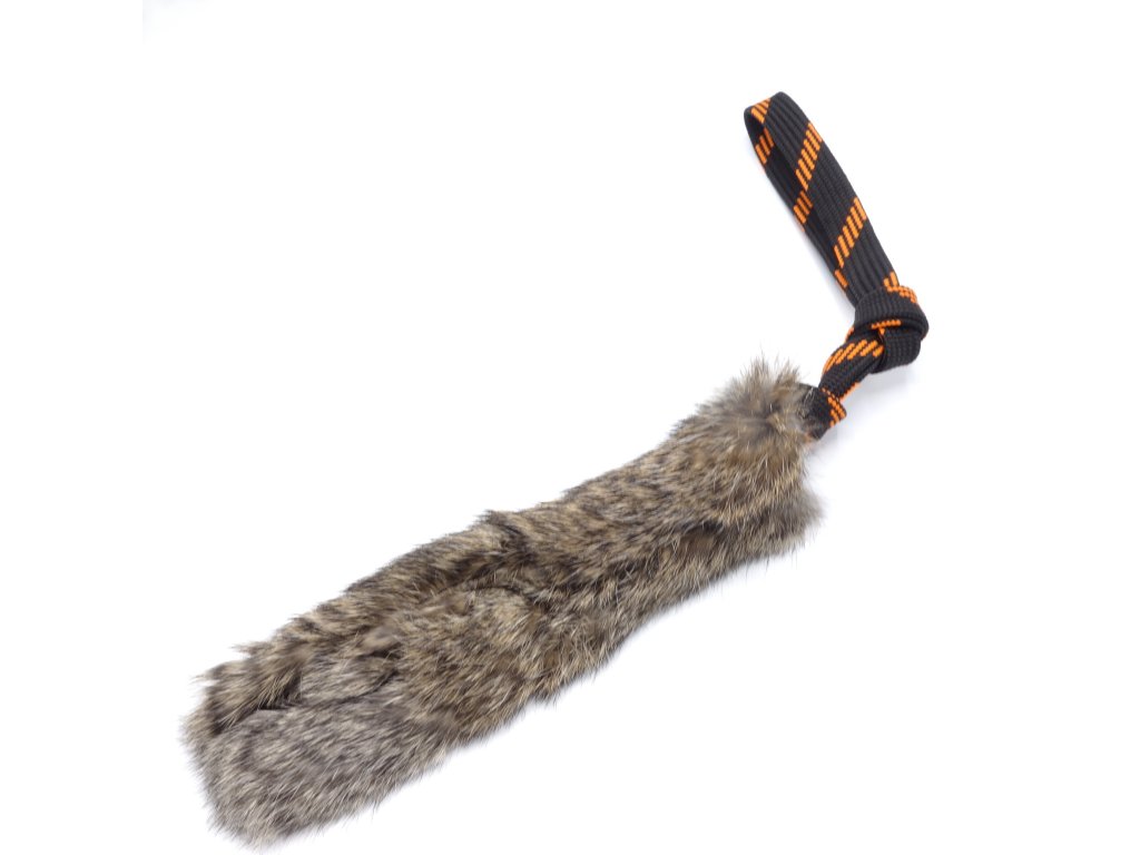 Pískací Potvůrky – Přetahovadlo pro psa – 20cm králík na krátké rukojeti oranžová