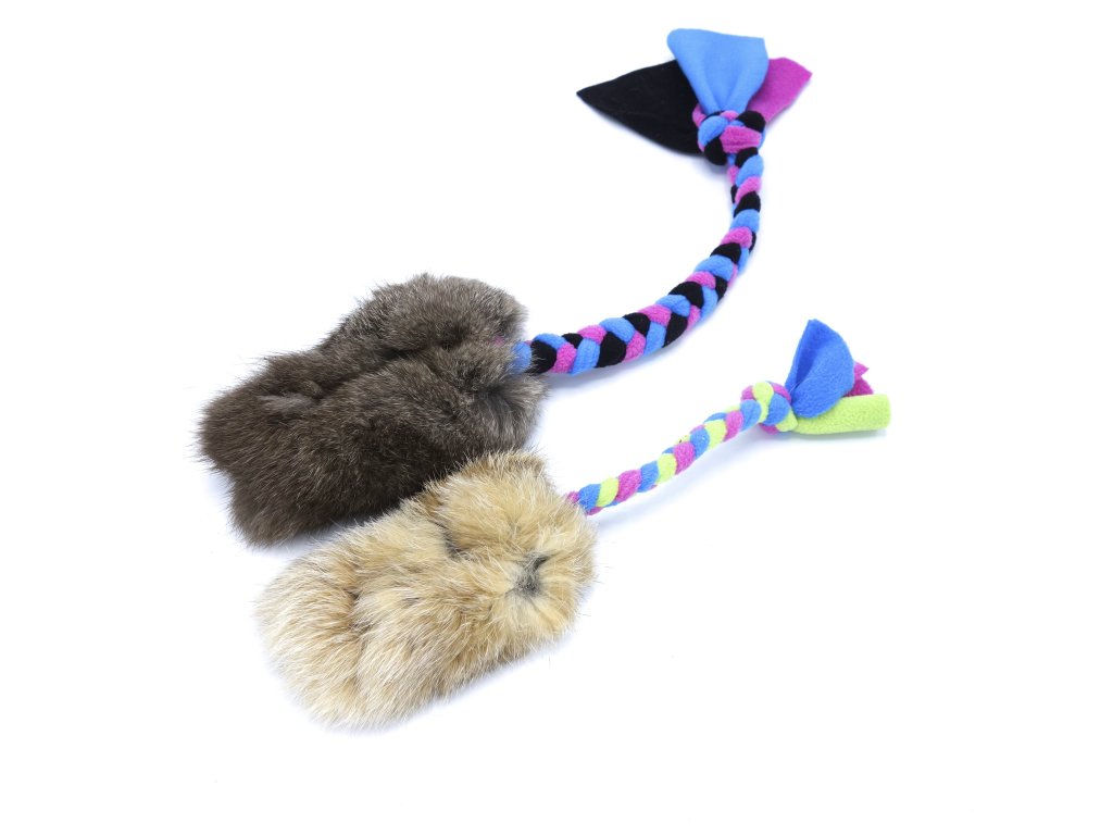 Pískací Potvůrky – Malé přetahovadlo pro psa – králík s flísovou rukojetí S kluk