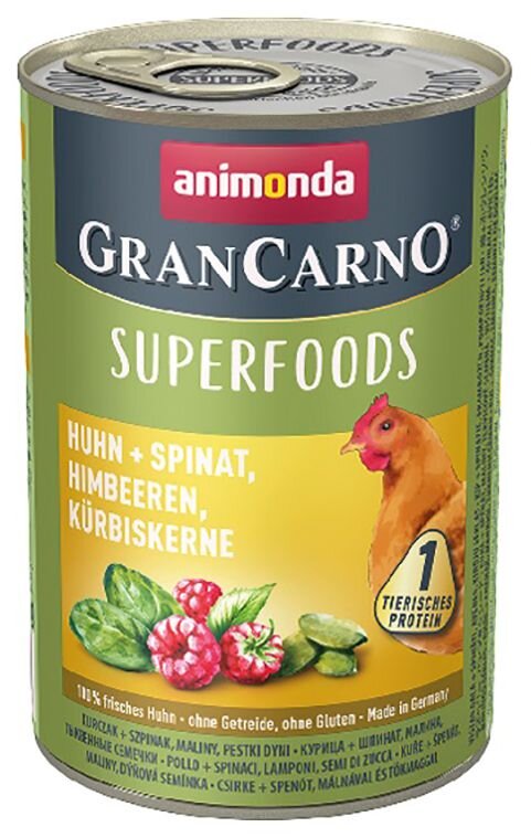 GRANCARNO Superfoods - kuře, špenát, maliny, dýňová semínka 400 g