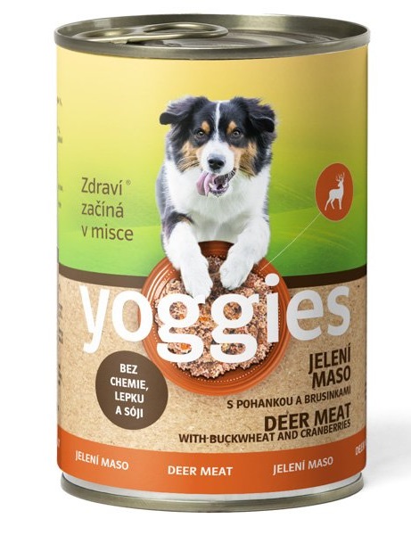 Yoggies jelení konzerva s pohankou a brusinkami 400g