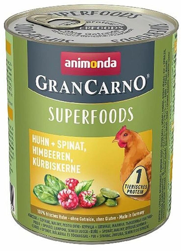 GRANCARNO Superfoods - kuře, špenát, maliny, dýňová semínka 800 g