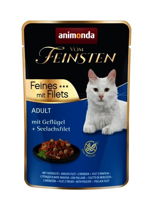 Vom Feinsten Adult FEINES m.Fillets - drůbeží + treska filet, kapsička pro kočky 85 g