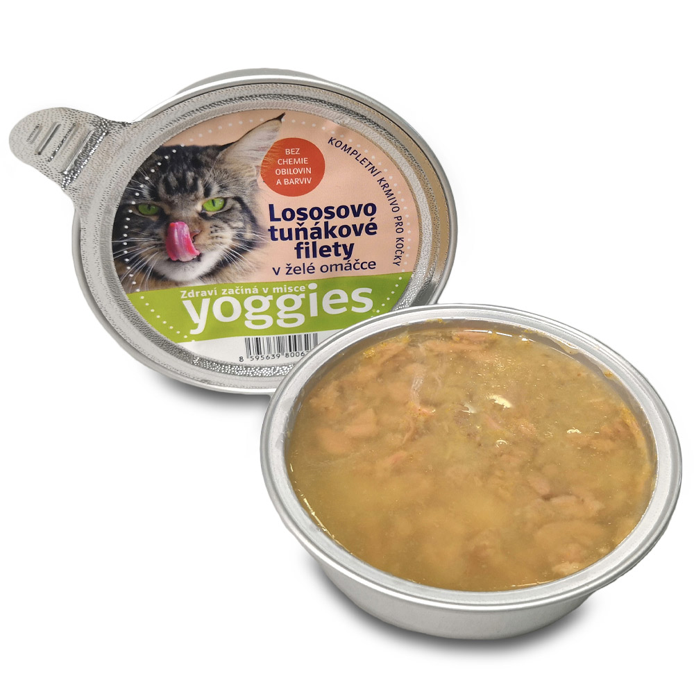 Yoggies mističky pro kočky s lososem a tuňákem v lahodné želé omáčce 85g