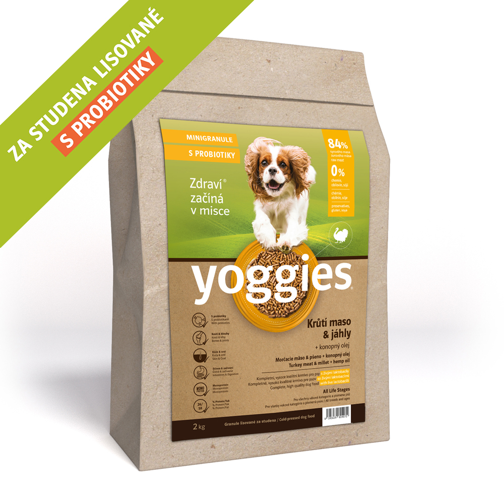 MINIGRANULE Monoproteinové Yoggies s krůtím masem a jáhly, lisované za studena s probiotiky 2kg