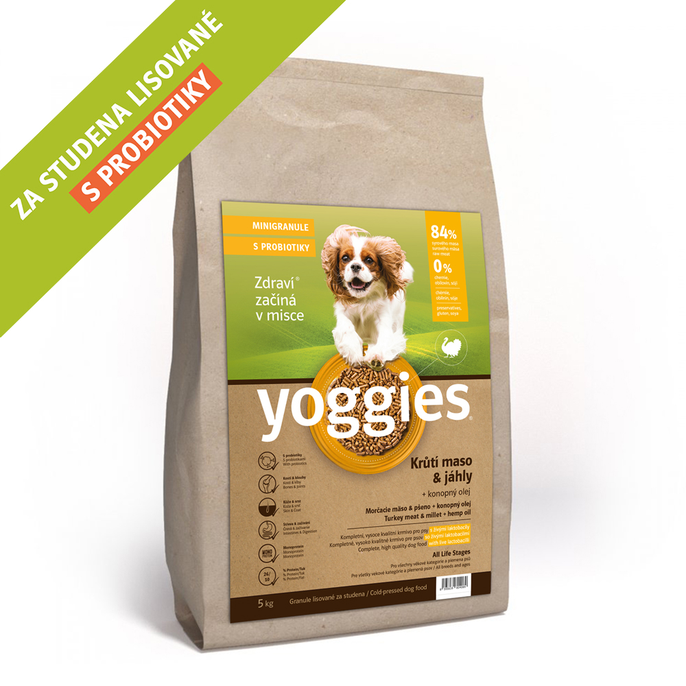 MINIGRANULE Monoproteinové Yoggies s krůtím masem a jáhly, lisované za studena s probiotiky 5kg