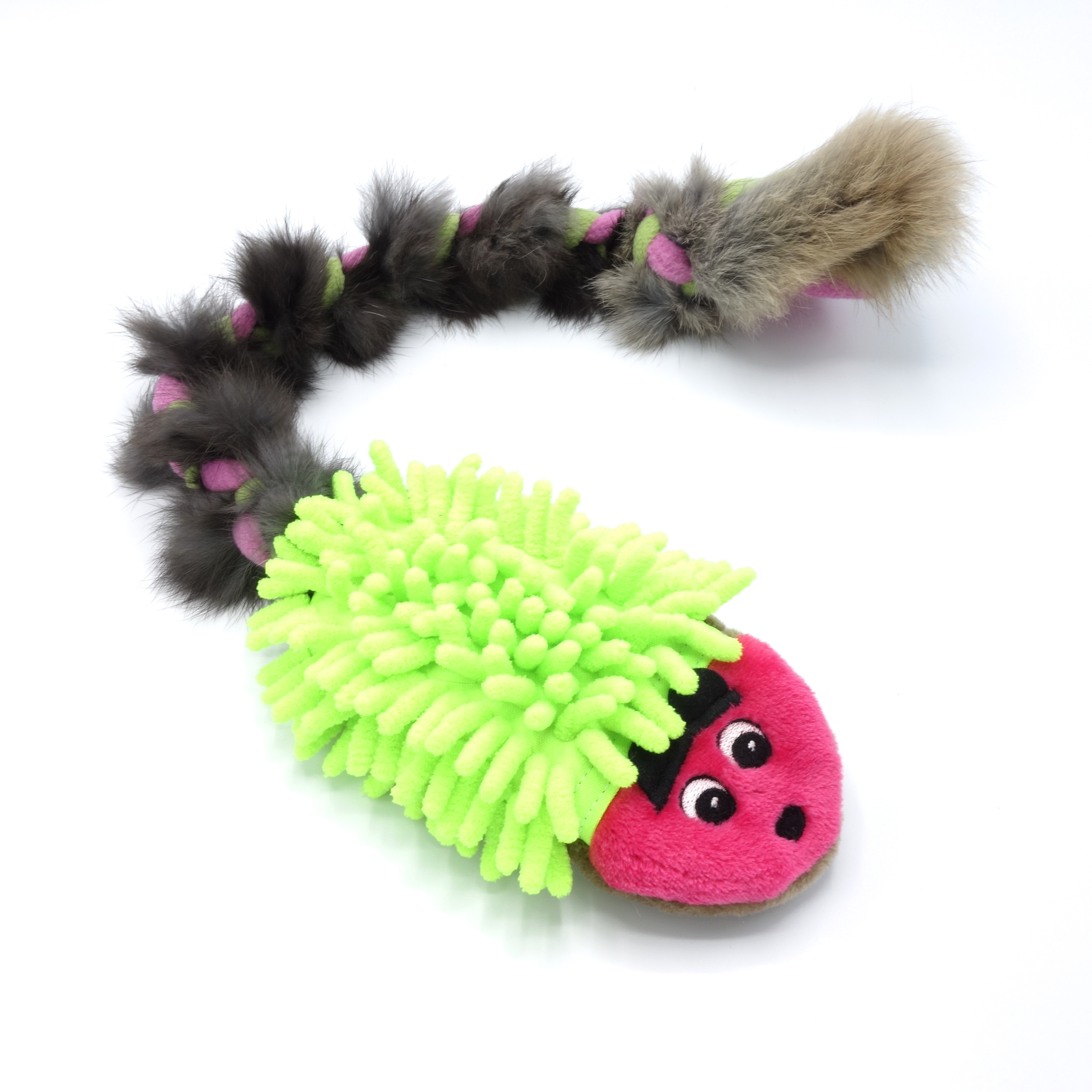 Pískací Potvůrky Ježek s králičí kožešinou - růžový se žlutozelenou