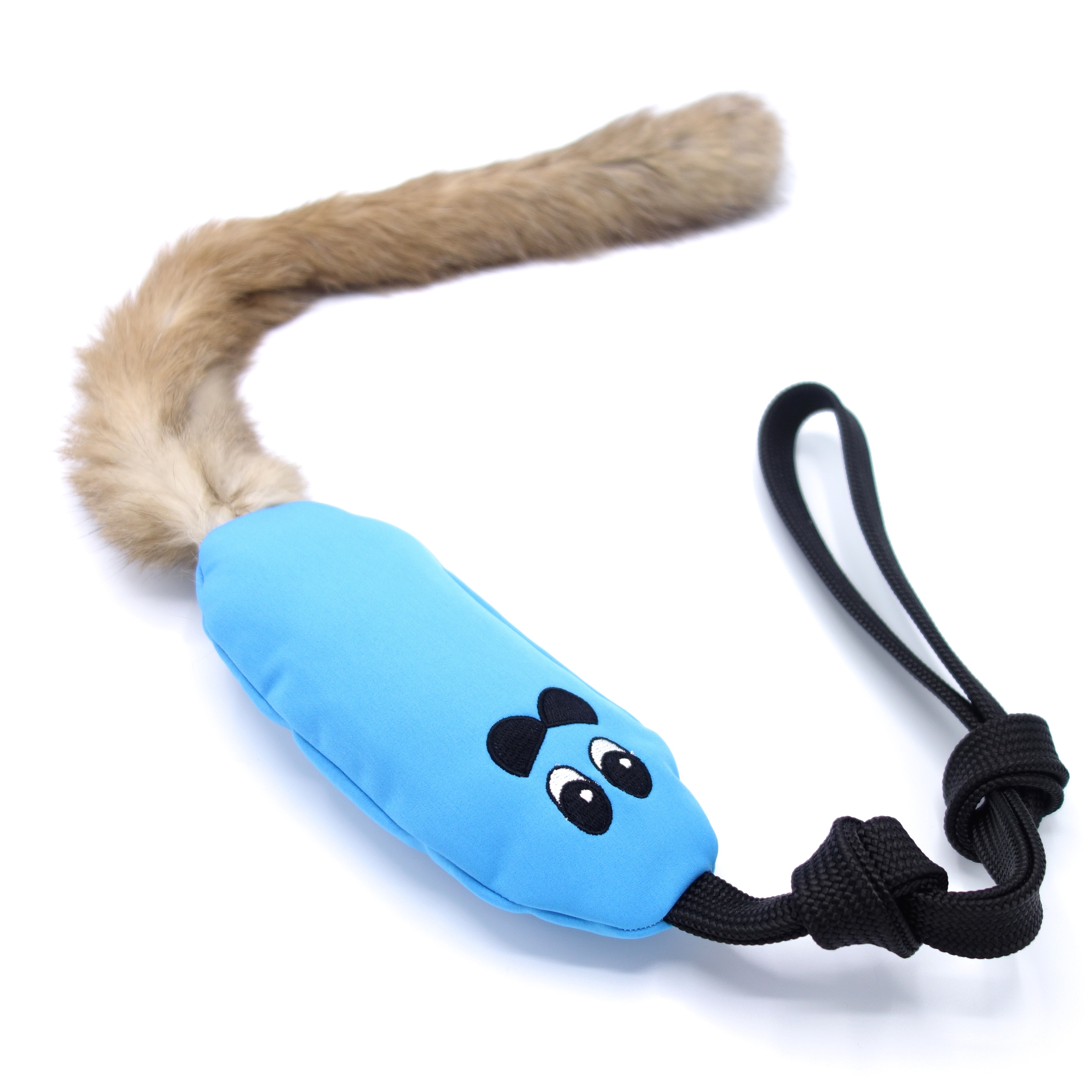 Pískací Potvůrky Odolné přetahovadlo – krysa s králičí kožešinou - modrá