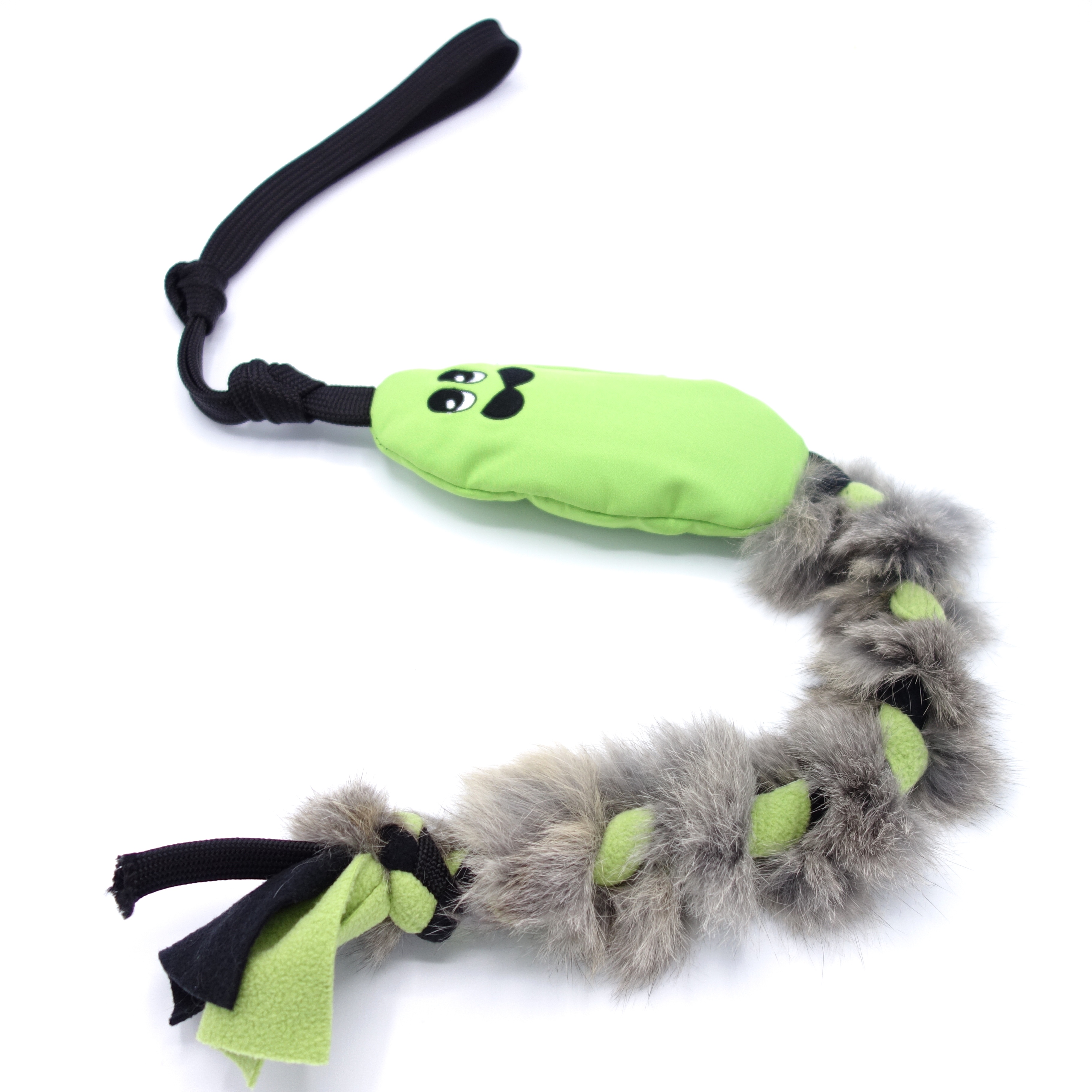 Pískací Potvůrky Odolné přetahovadlo – krysa s králičí kožešinou a flísem - zelená