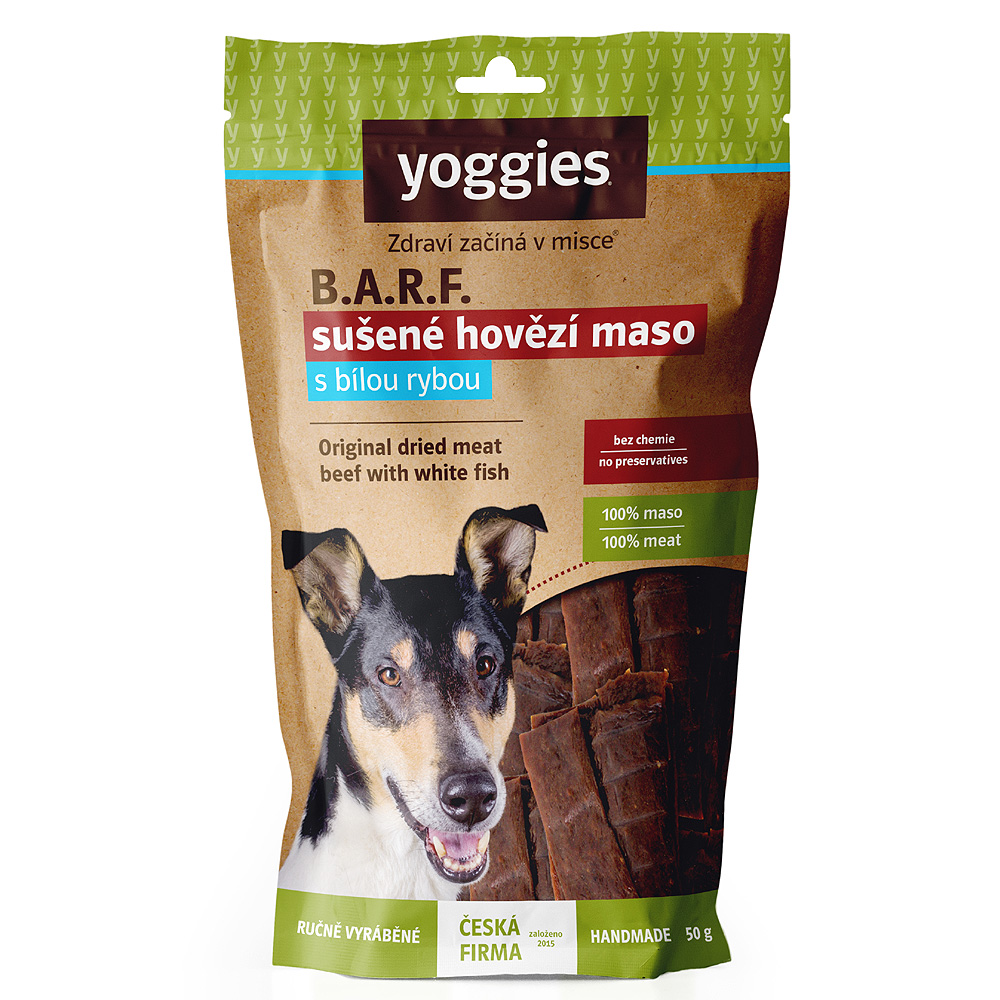 Sušené proužky hovězího masa s rybou Yoggies  45g