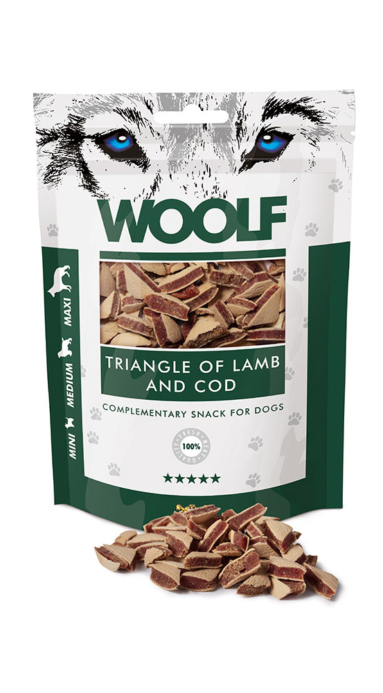 WOOLF pochoutka Lamb and Cod Triangle 100g