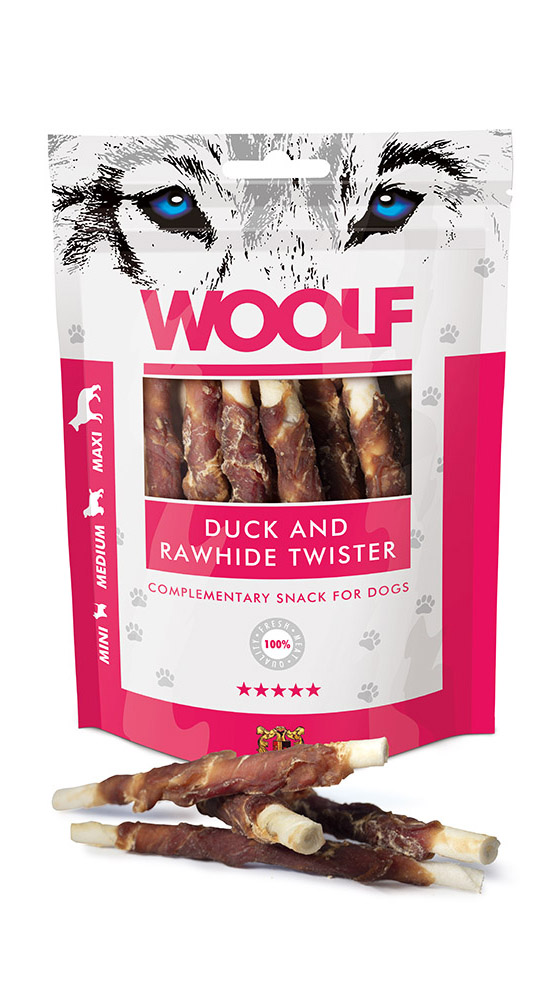 WOOLF pochoutka Duck&Rawhide twister 100g