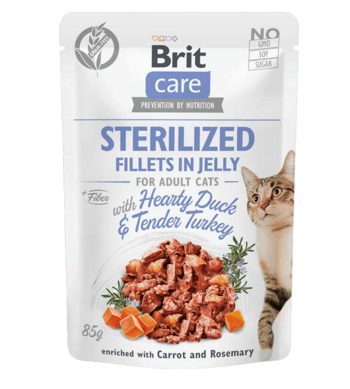 Brit Care Cat kapsička Sterilized Jelly Hearty Duck&Tender Turkey 85 g