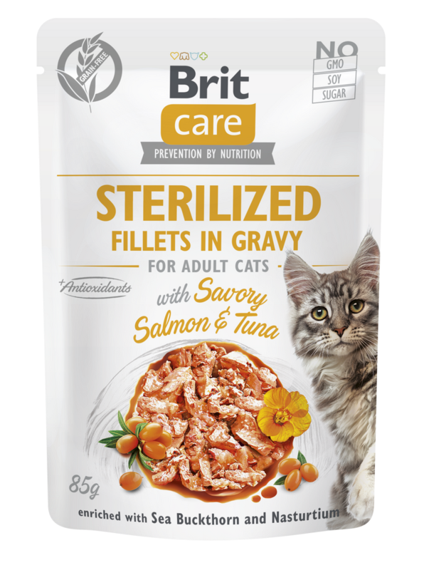 Brit Care Cat kapsička Sterilized Gravy with Savory Salmon&Tuna 85 g