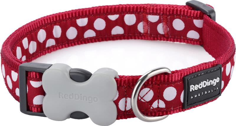 Obojek RD 12 mm x 20-32 cm - White Spots on Red