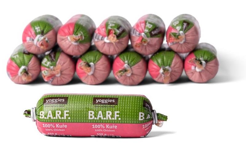 Yoggies B.A.R.F. 100% kuře s probiotiky Syrové maso pro psy 1800 g (12x150g)