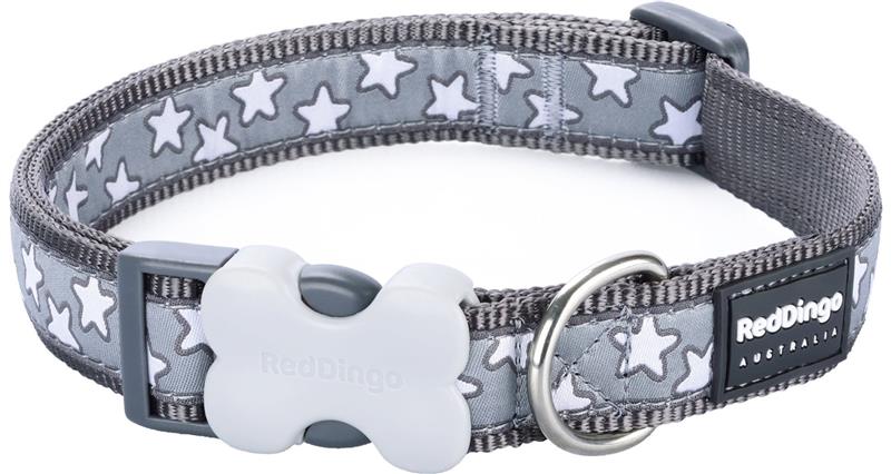 Obojek RD 12 mm x 20-32 cm - Stars White on Grey