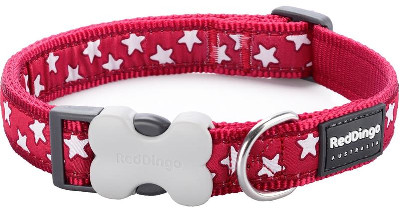 Obojek RD 12 mm x 20-32 cm - Stars White on Red
