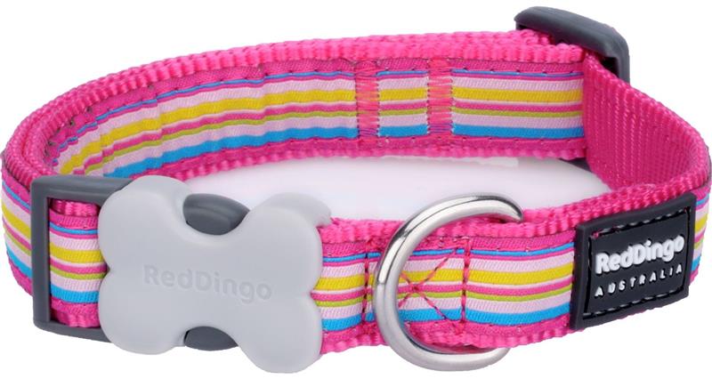 Obojek RD 12 mm x 20-32 cm - Horizontal Stripes Hot Pink