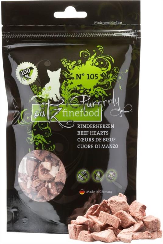 Catz finefood Purrrrly N° 105 – sušená hovězí srdíčka, 100 % masa, 35 g