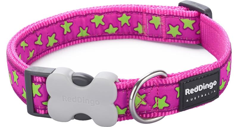 Obojek RD 12 mm x 20-32 cm - Stars Lime on Hot Pink
