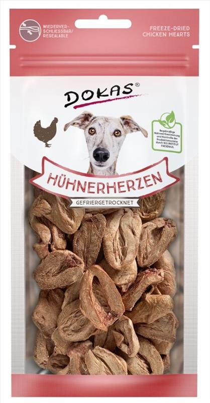 Dokas – Mrazem sušená kuřecí srdíčka pro psy 22g