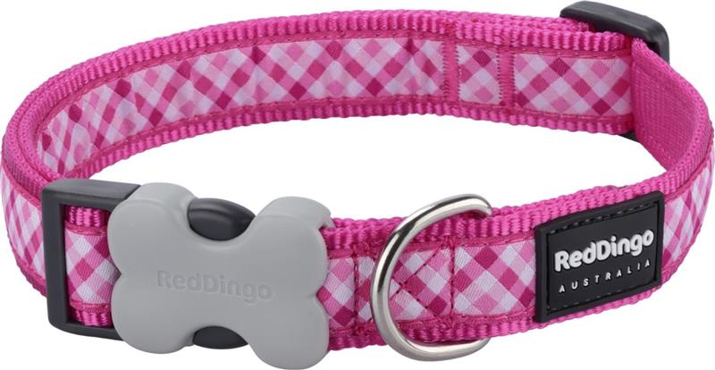 Obojek RD 12 mm x 20-32 cm - Gingham Hot Pink
