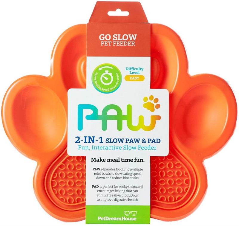 PetDreamHouse zpomalovací miska Paw 2 v 1 – oranžová