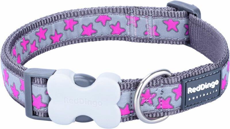 Obojek RD 12 mm x 20-32 cm - Hot Pink Stars on Grey