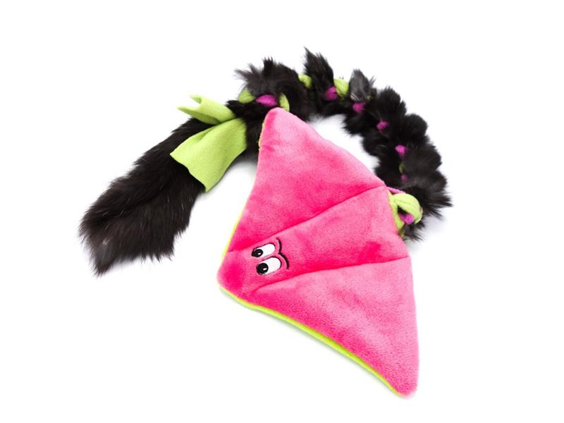 Pískací Potvůrky Rejnok Velký s králičí kožešinou - růžová/zelená