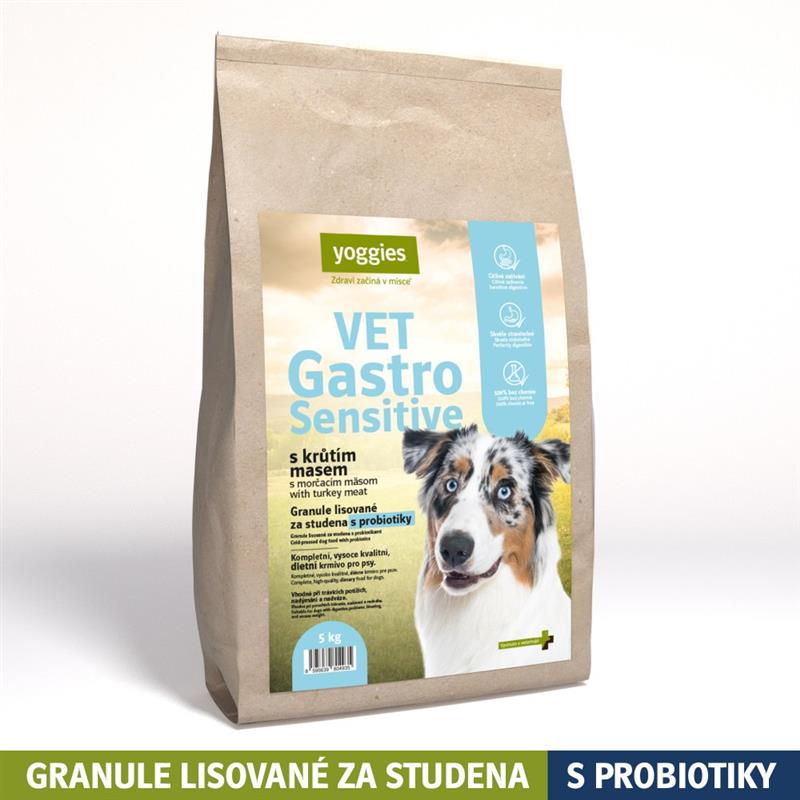 Yoggies VET Gastro Sensitive s krůtím masem, granule lisované za studena s probiotiky 5kg