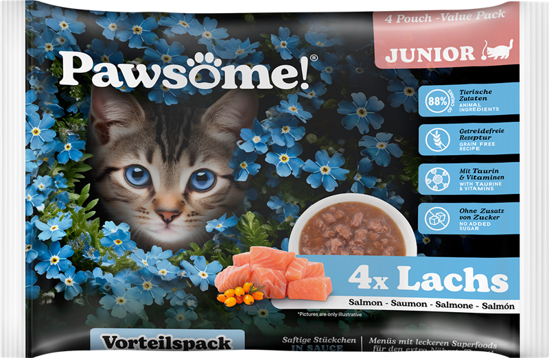 Pawsome! Junior s lososem Multipack 4x85 g