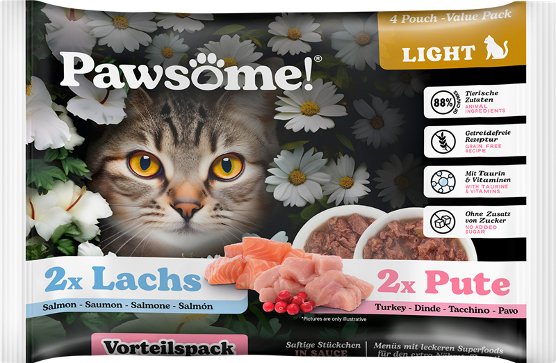Pawsome! Adult Light s krůtím/ s lososem Multipack 4x85g